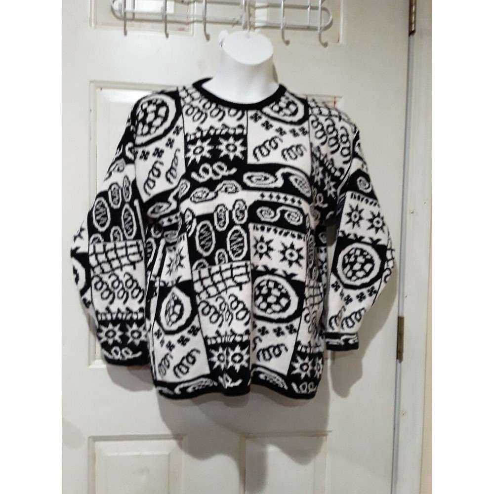 Angora Sweater, Graphic ,Maglia Donna, Pullover  Wool Italian Black/White